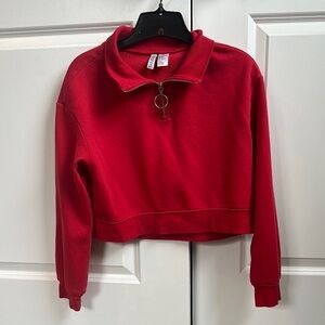 H&M Red Boxy Cropped Polo Sweatshirt